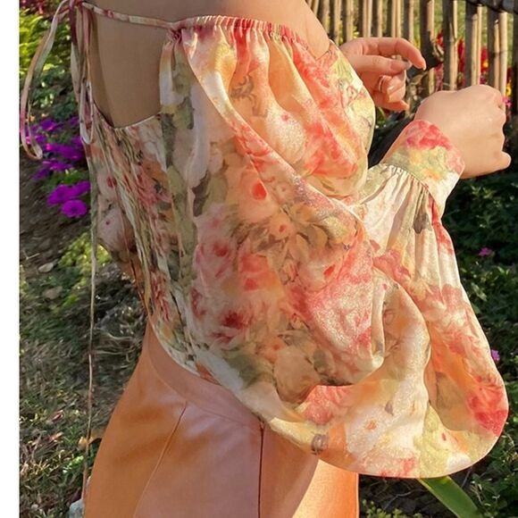 XIAOLI Floral Off Shoulder Top XS Bridgerton Style - Picture 3 of 9